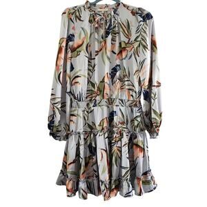 Skies Are Blue Floral Print Ruffled Tiered Long Sleeve Mini Dress Size Medium